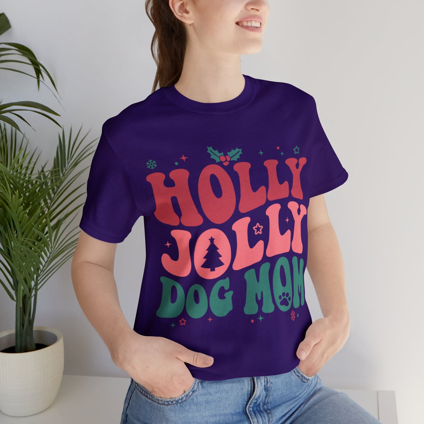 Holly Jolly Dog Mom Unisex Jersey Short Sleeve Tee