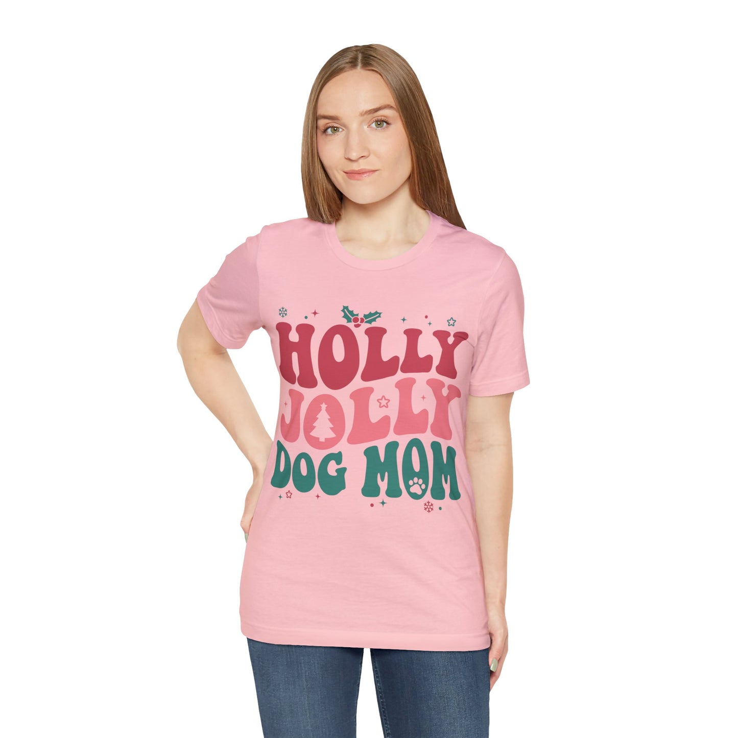 Holly Jolly Dog Mom Unisex Jersey Short Sleeve Tee