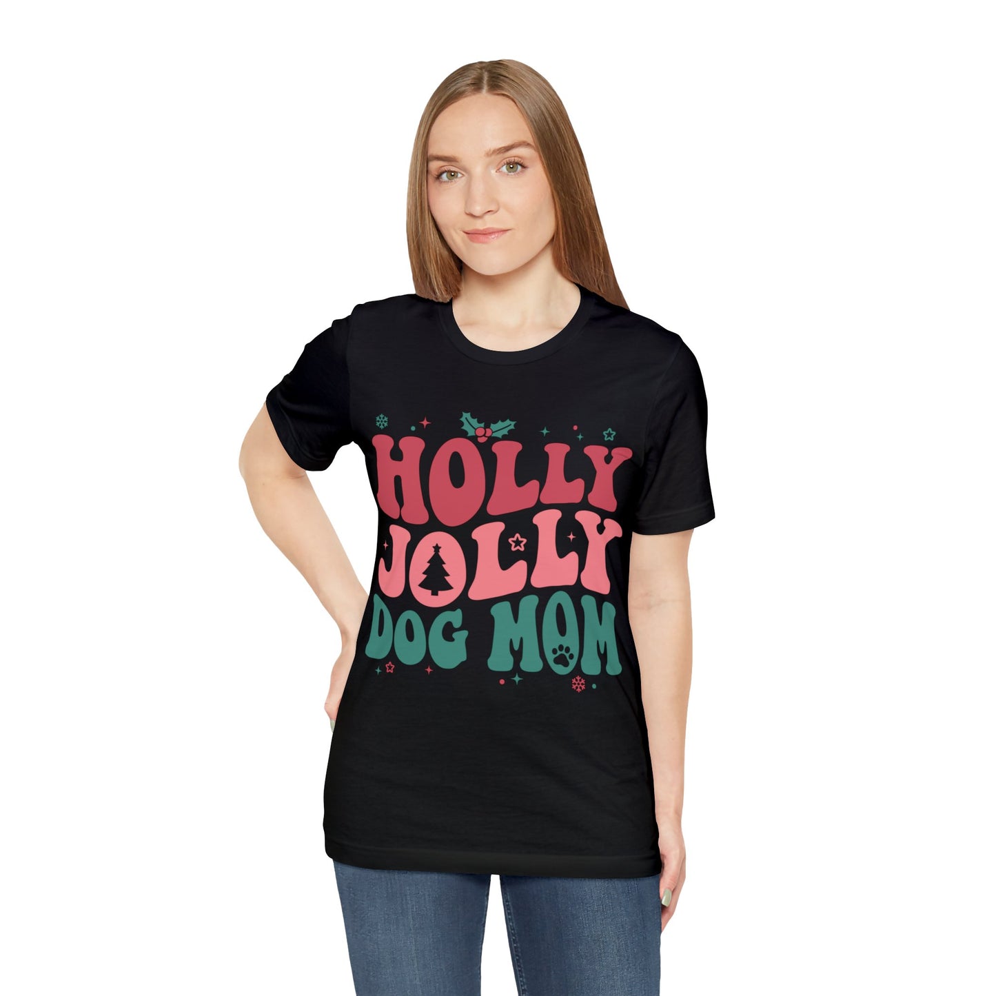 Holly Jolly Dog Mom Unisex Jersey Short Sleeve Tee