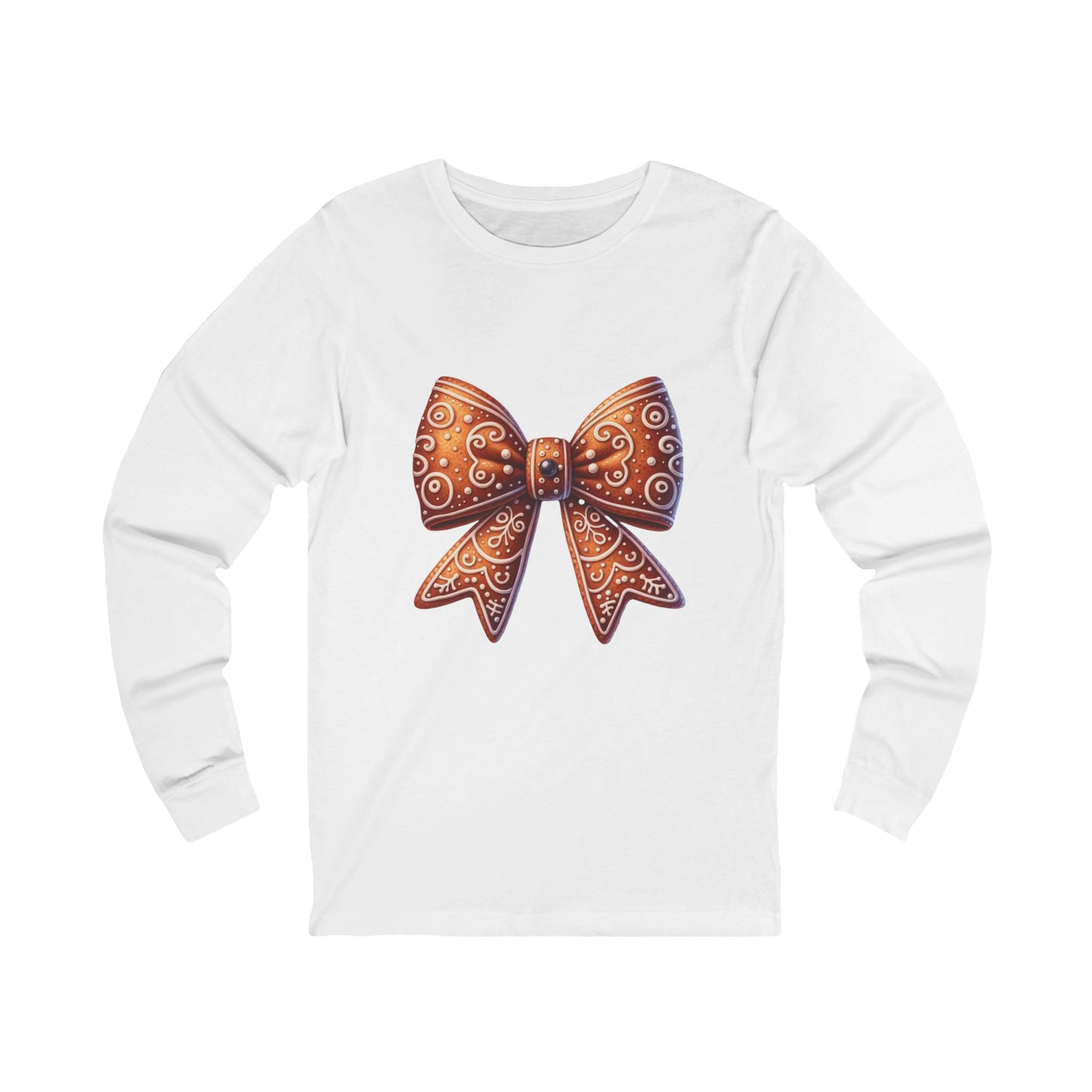 Bow Graphic Long Sleeve Tee — Gingerbread Bow Holiday Shirt