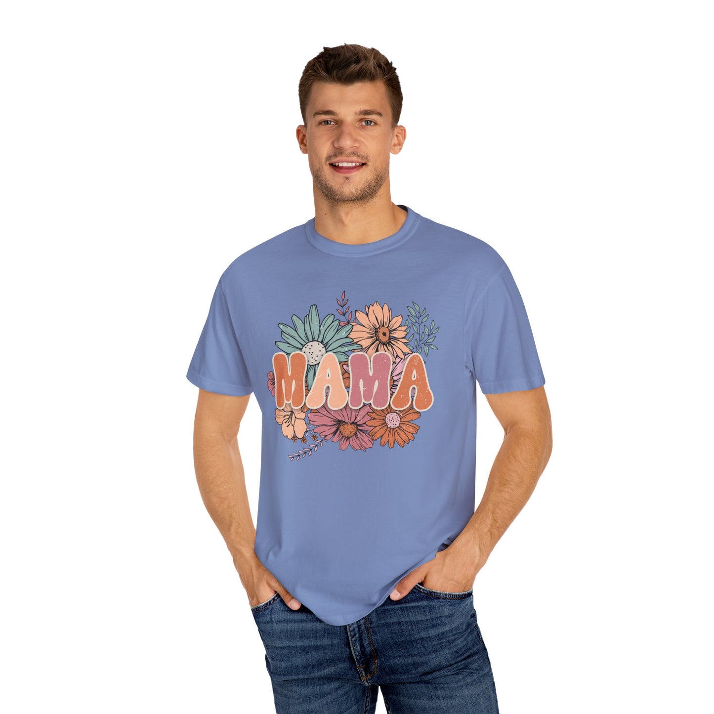 Mama Retro Floral Unisex Garment-Dyed T-shirt