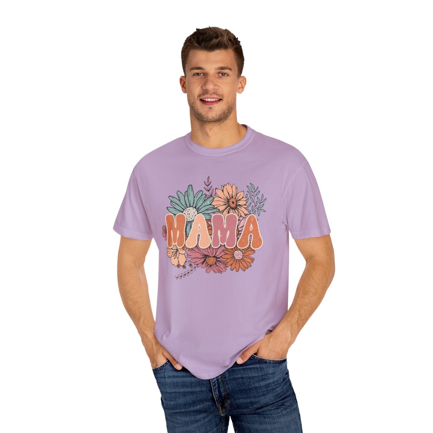 Mama Retro Floral Unisex Garment-Dyed T-shirt