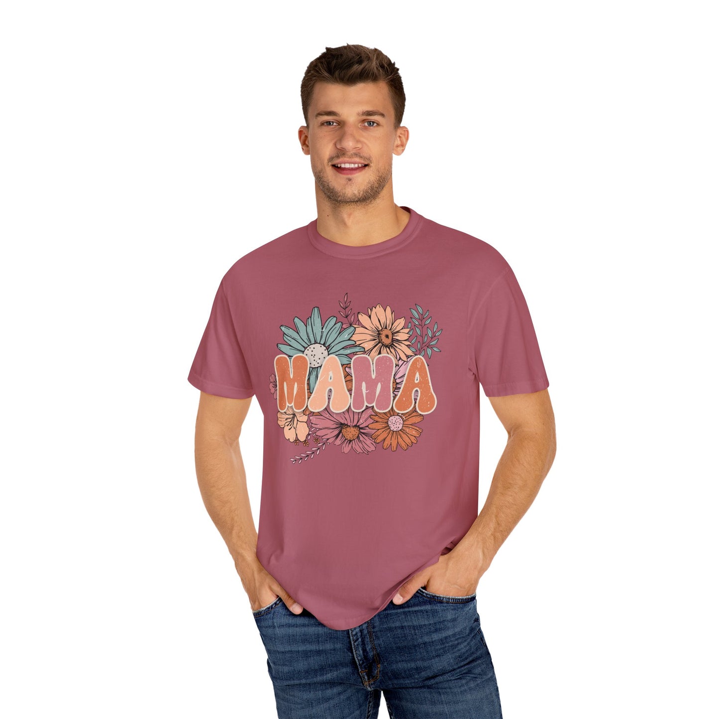 Mama Retro Floral Unisex Garment-Dyed T-shirt
