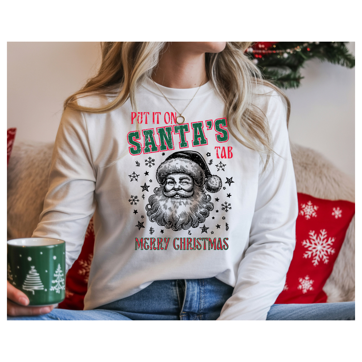 Santa’s Tab Long Sleeve Tee — "Put It On Santa's Tab" Merry Christmas Shirt