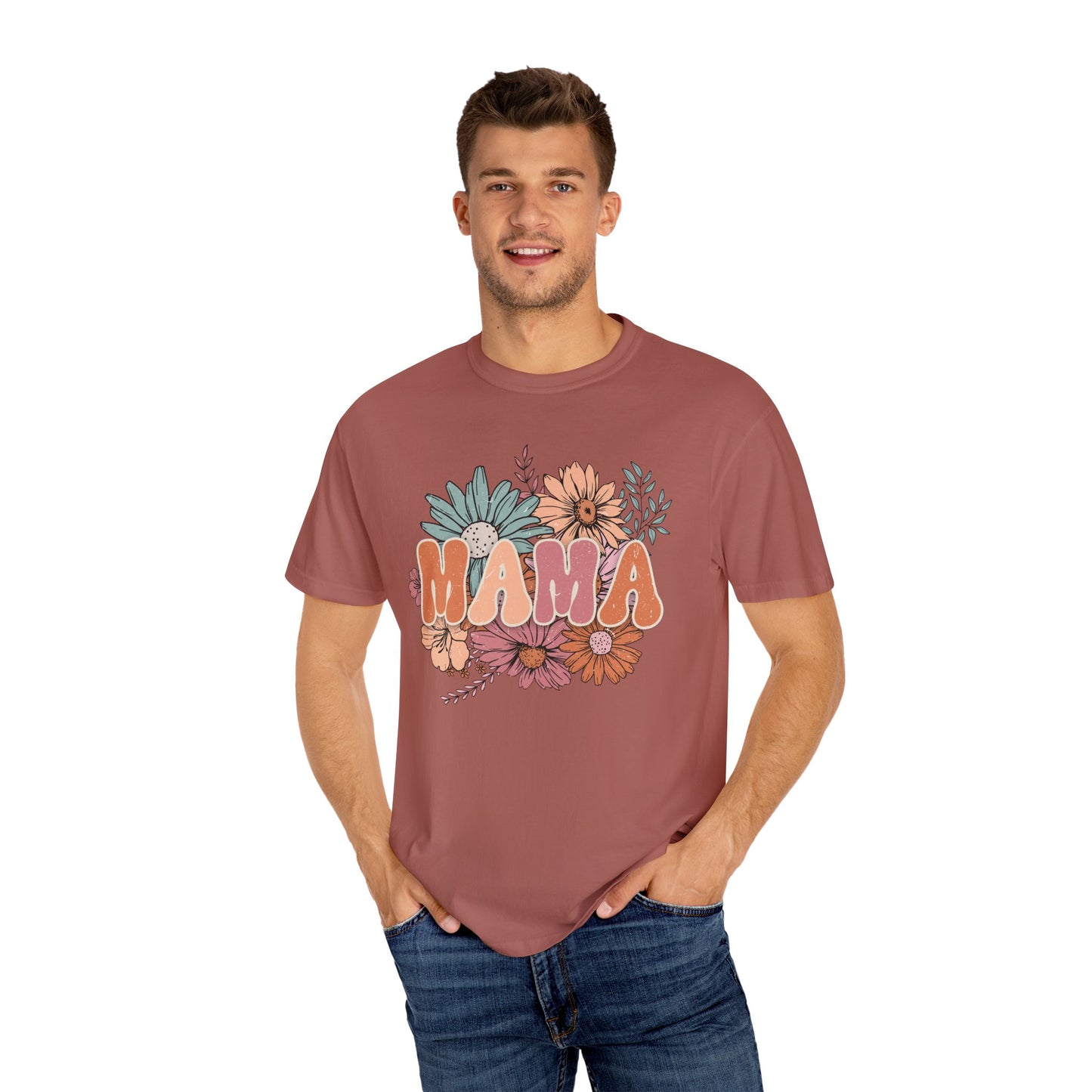 Mama Retro Floral Unisex Garment-Dyed T-shirt