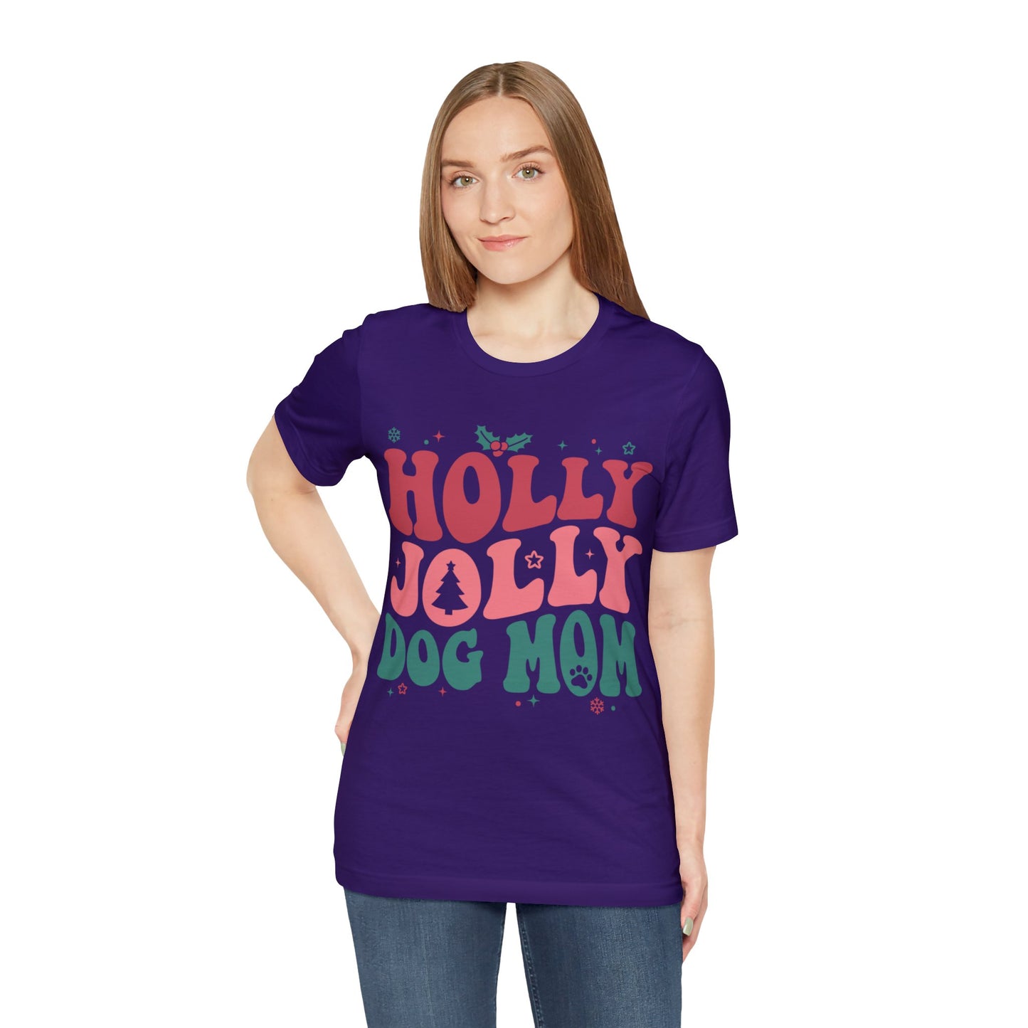 Holly Jolly Dog Mom Unisex Jersey Short Sleeve Tee