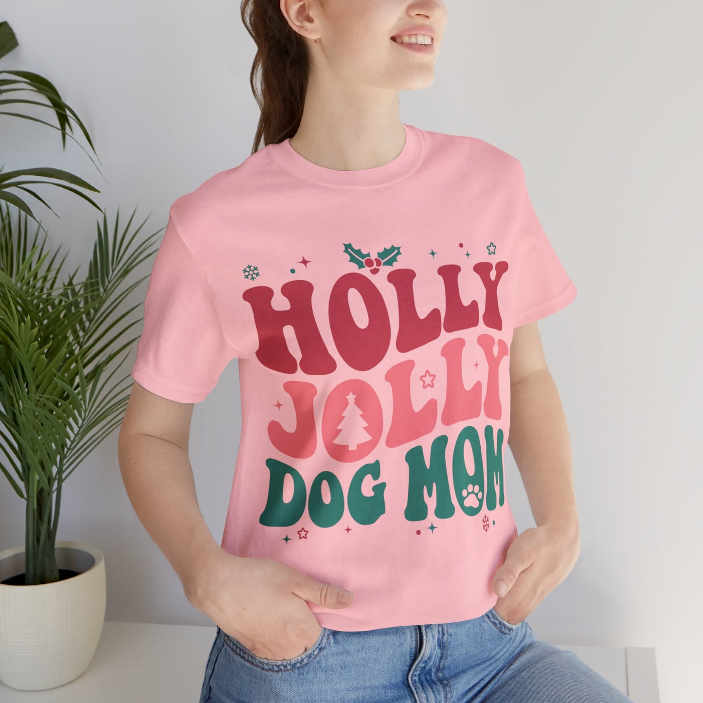 Holly Jolly Dog Mom Unisex Jersey Short Sleeve Tee
