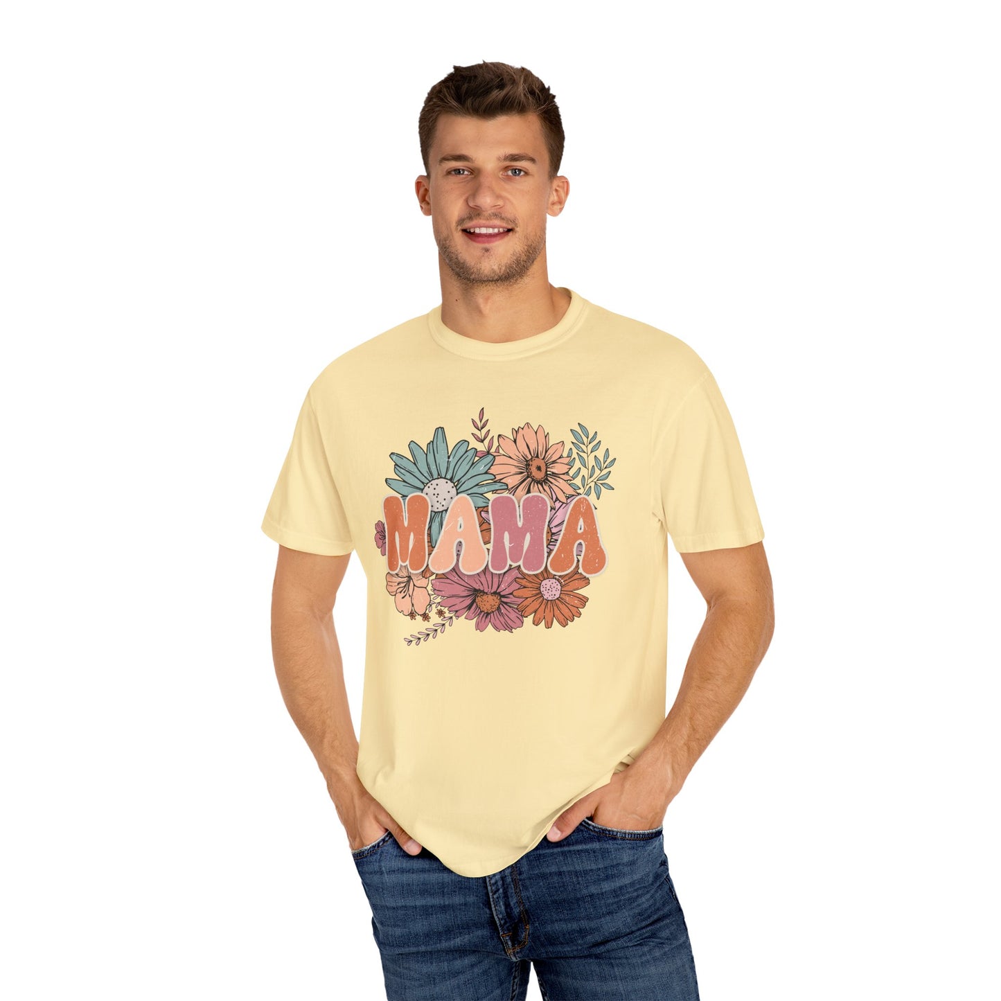 Mama Retro Floral Unisex Garment-Dyed T-shirt