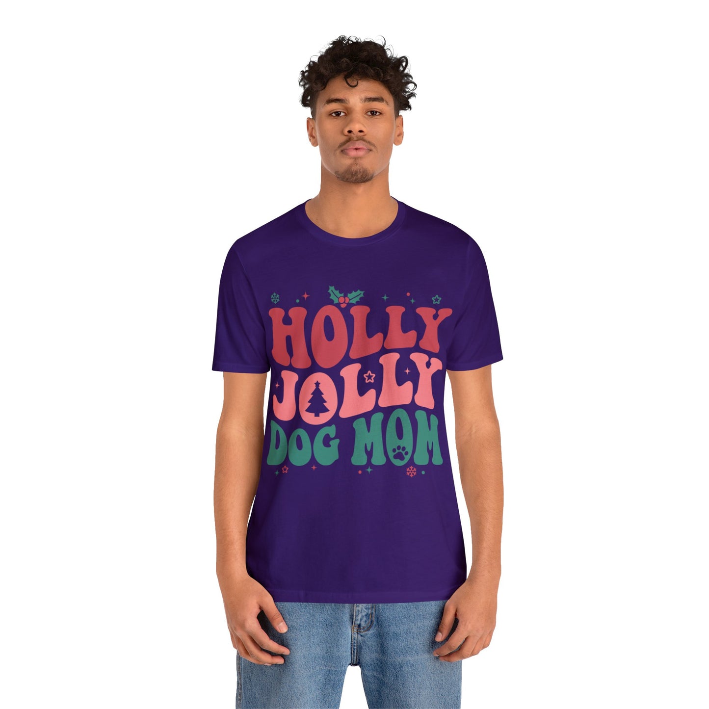 Holly Jolly Dog Mom Unisex Jersey Short Sleeve Tee