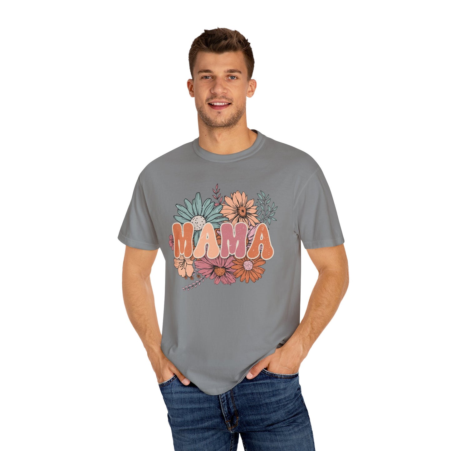 Mama Retro Floral Unisex Garment-Dyed T-shirt