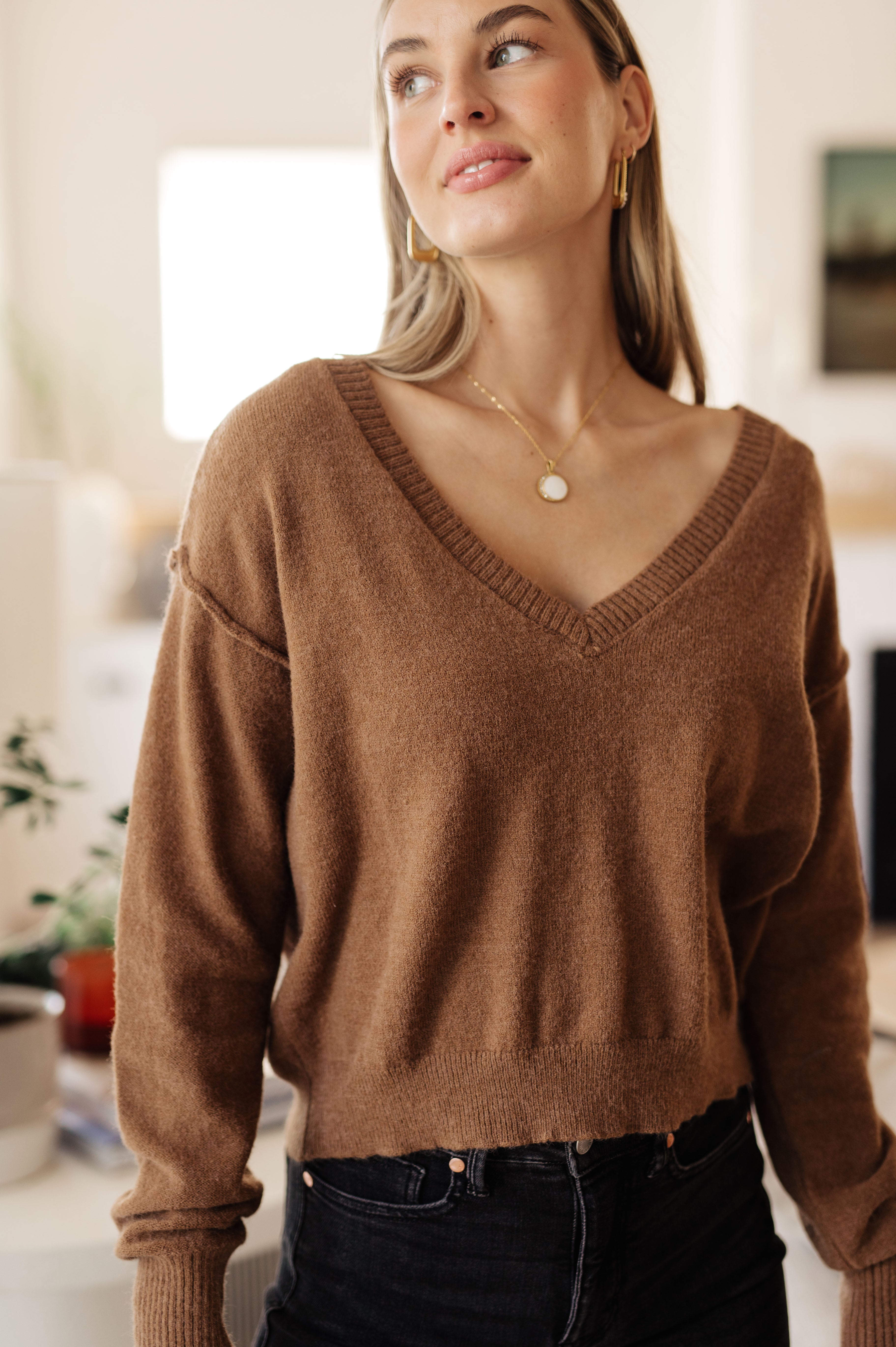 Back to Life V-Neck Sweater in Mocha – Poppy and Shine Boutique