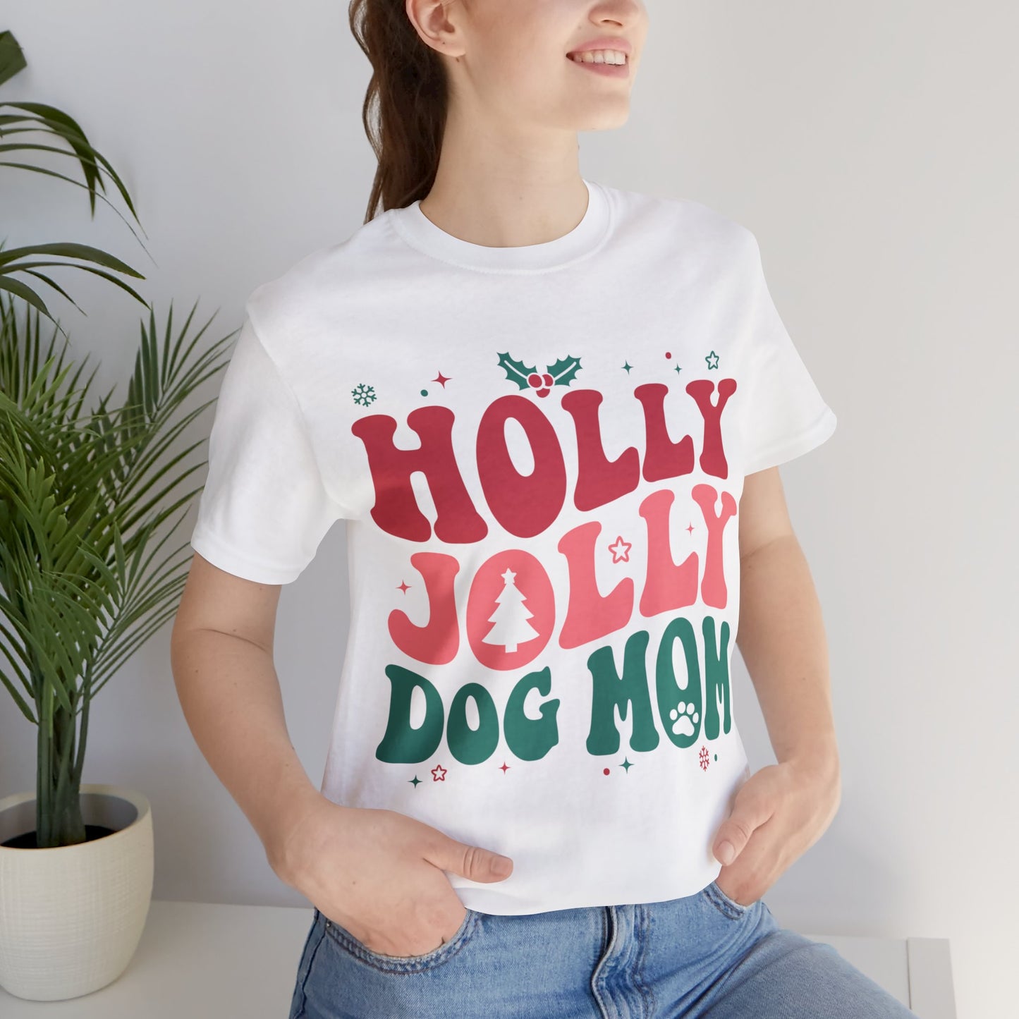 Holly Jolly Dog Mom Unisex Jersey Short Sleeve Tee