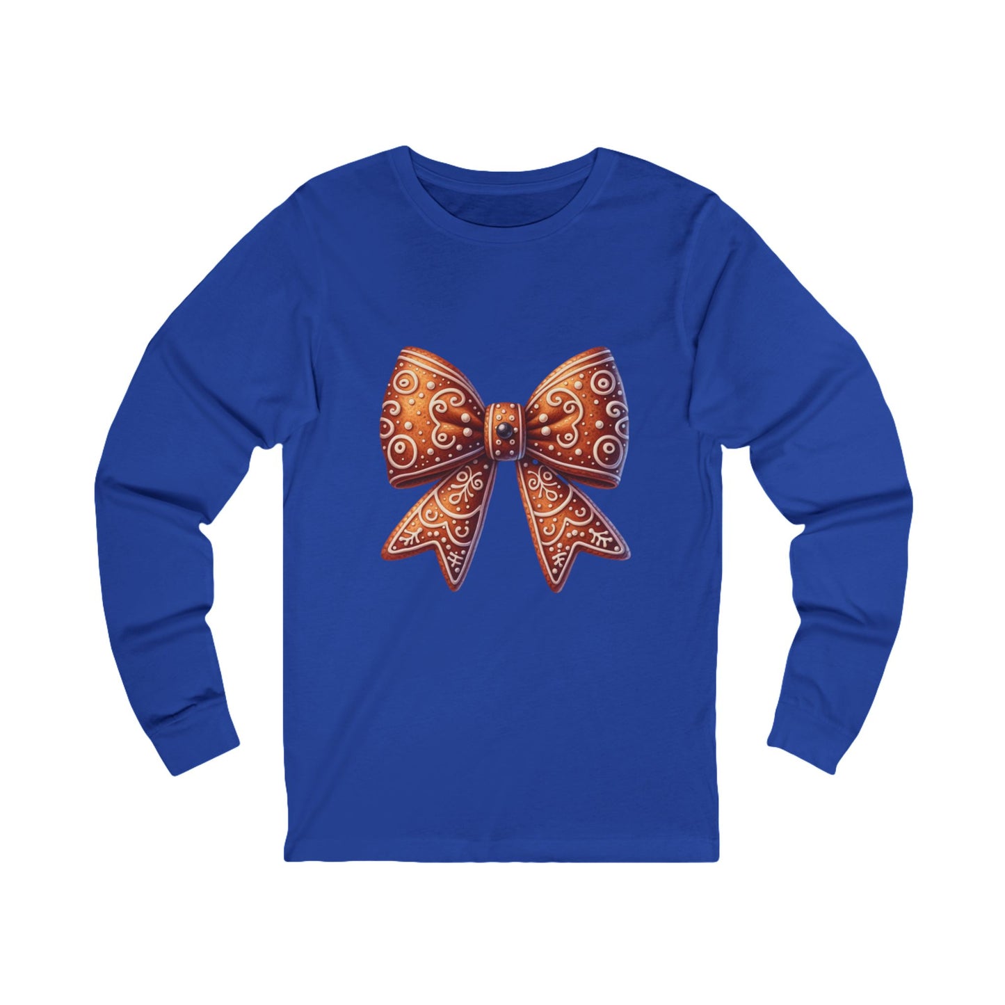 Bow Graphic Long Sleeve Tee — Gingerbread Bow Holiday Shirt