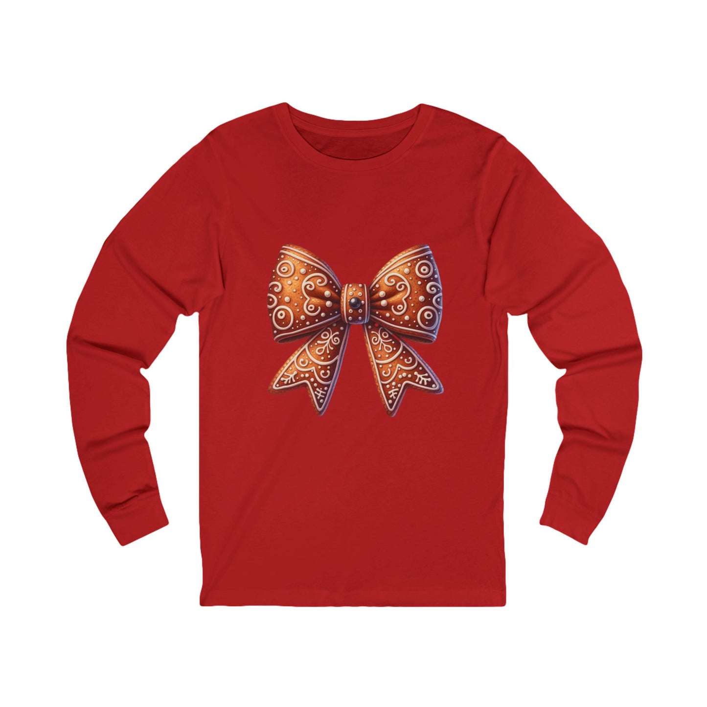 Bow Graphic Long Sleeve Tee — Gingerbread Bow Holiday Shirt