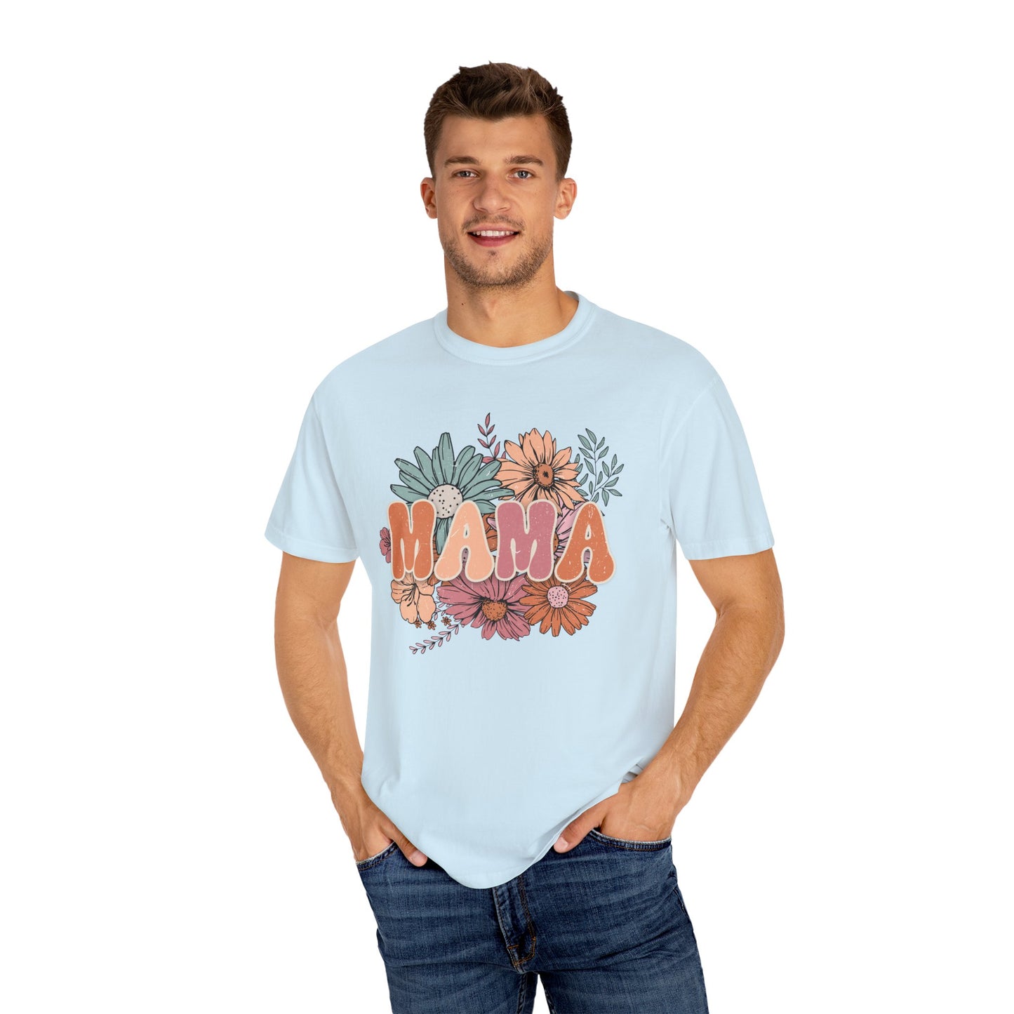 Mama Retro Floral Unisex Garment-Dyed T-shirt
