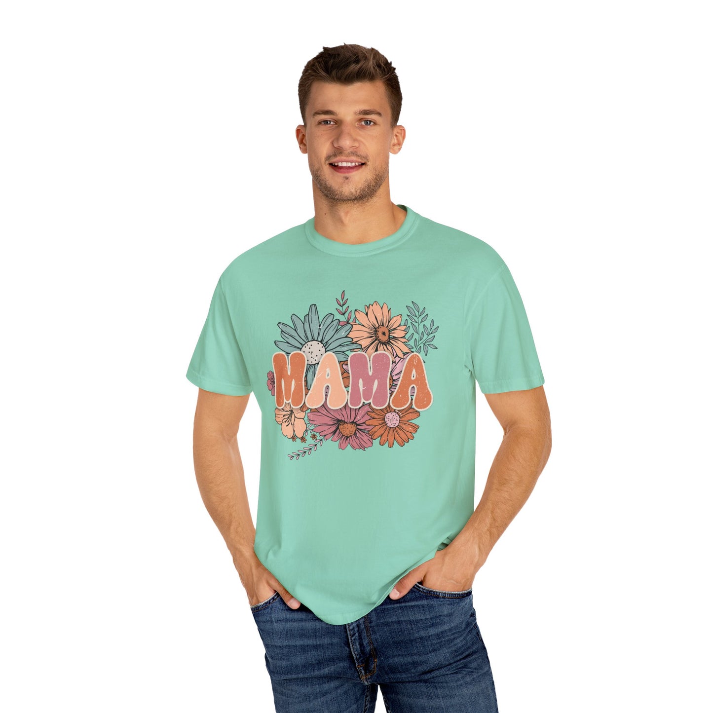 Mama Retro Floral Unisex Garment-Dyed T-shirt