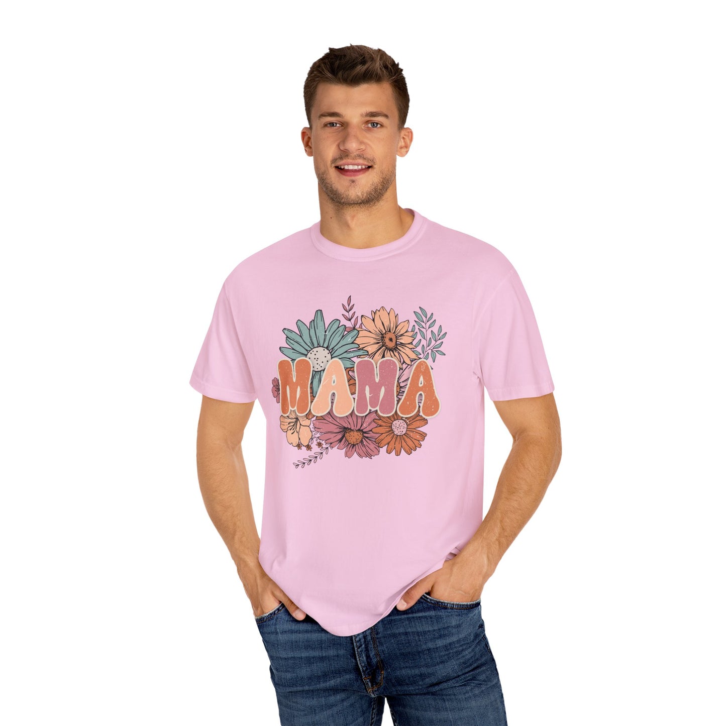 Mama Retro Floral Unisex Garment-Dyed T-shirt