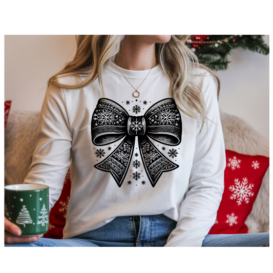 Long Sleeve Tee — Vintage Decorative Bow Graphic (Holiday Gift Shirt)