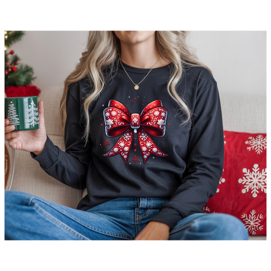 Christmas Red Bow Long Sleeve Tee