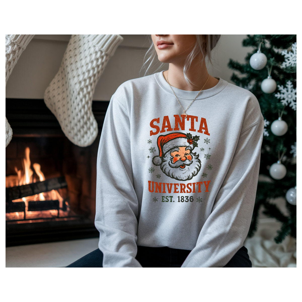 Santa University Long Sleeve Tee — Vintage Santa Claus Holiday Shirt