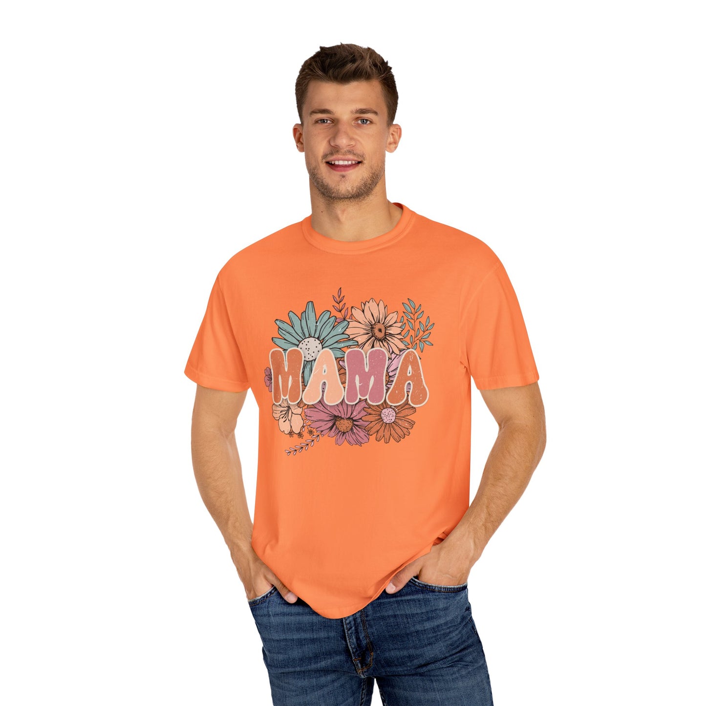 Mama Retro Floral Unisex Garment-Dyed T-shirt