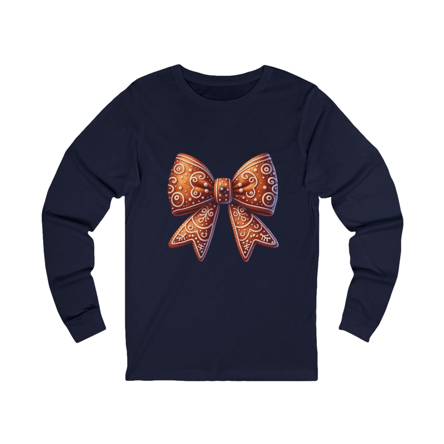 Bow Graphic Long Sleeve Tee — Gingerbread Bow Holiday Shirt