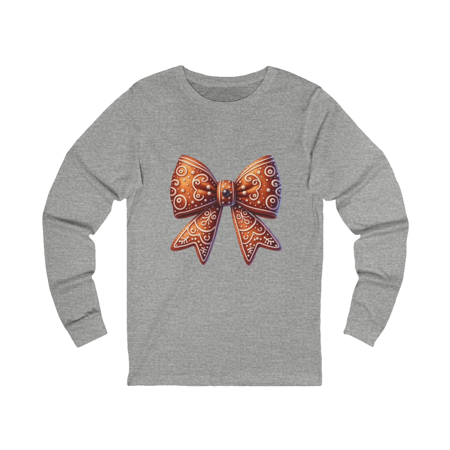Bow Graphic Long Sleeve Tee — Gingerbread Bow Holiday Shirt