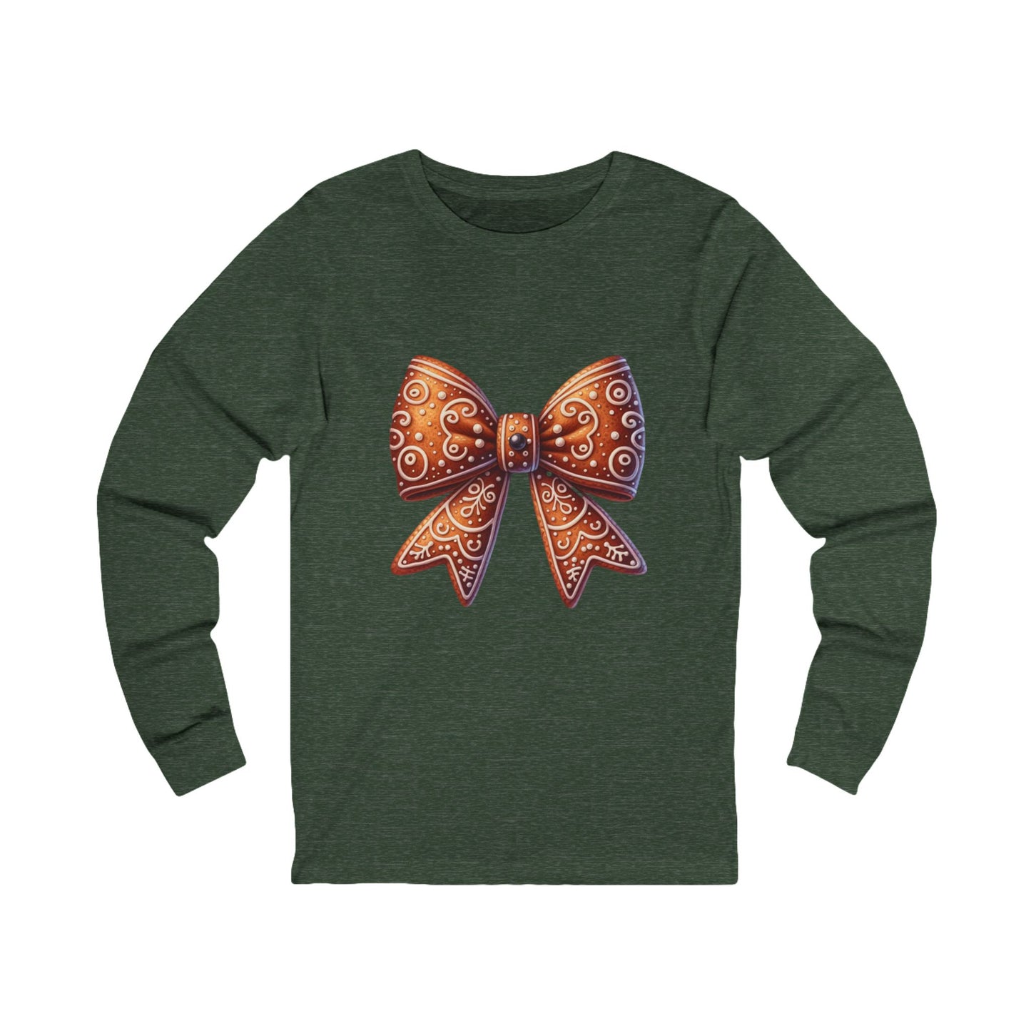 Bow Graphic Long Sleeve Tee — Gingerbread Bow Holiday Shirt
