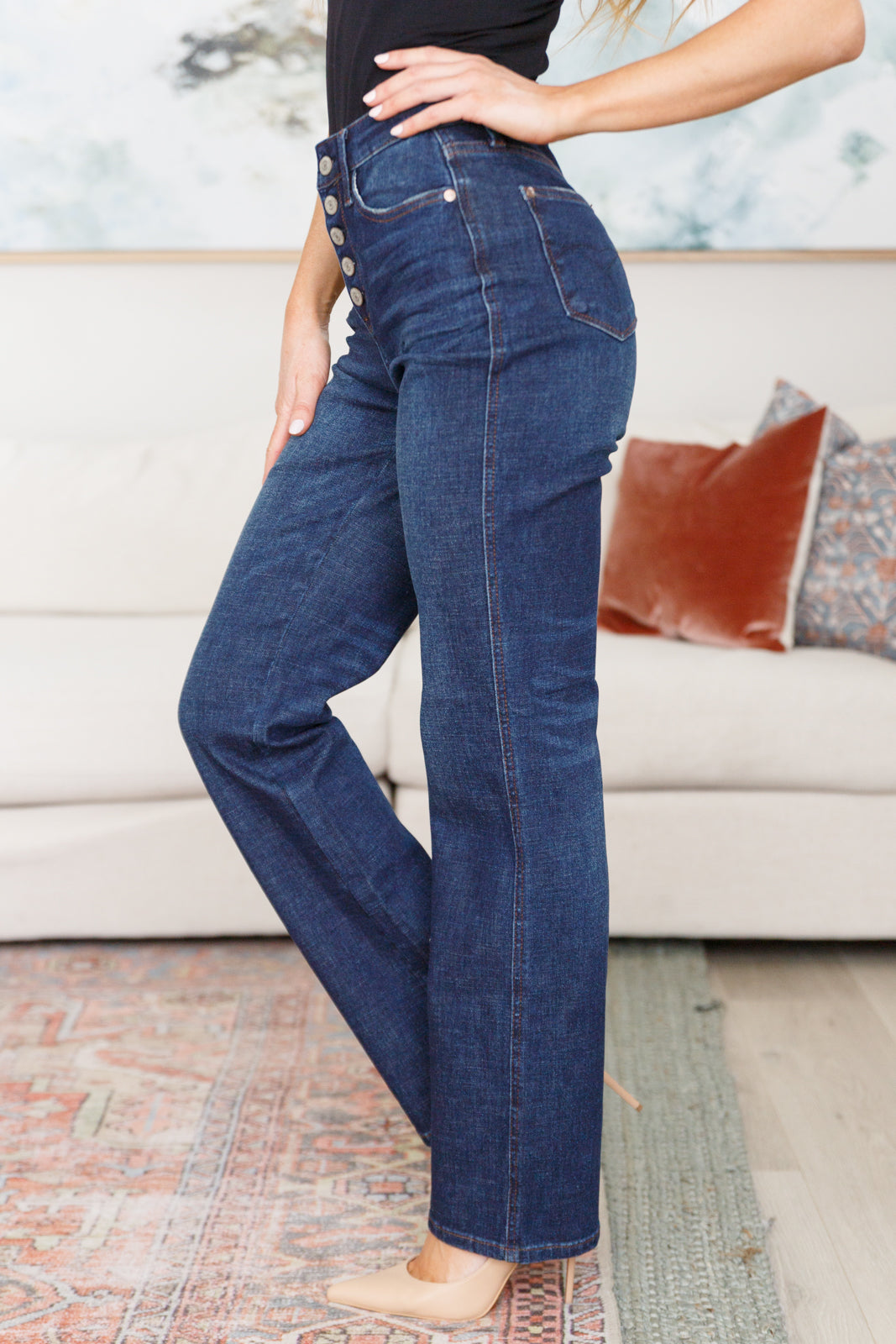 Arlo High Rise Button-Fly Straight Jeans