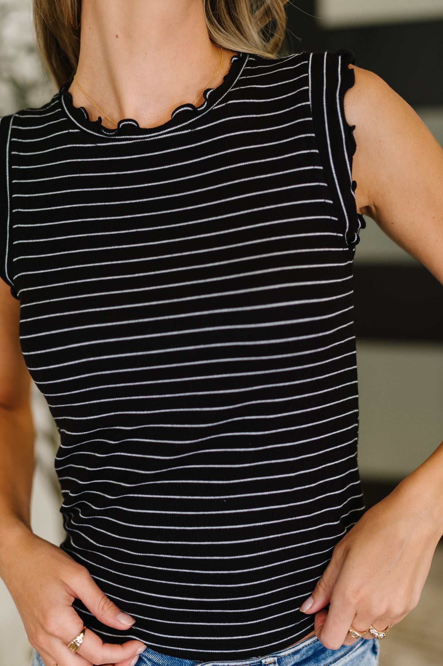 Doodle Me In Lettuce Round Neck Top in Black and White