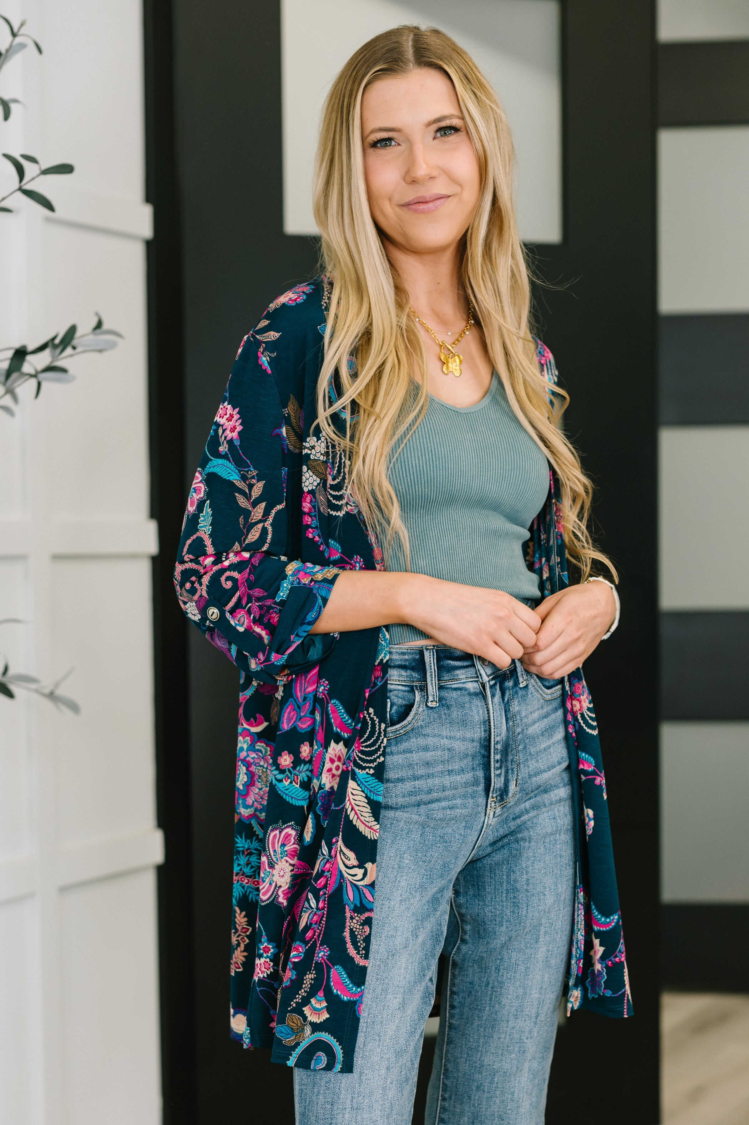 Lizzy Cardigan in Hunter Green Floral Paisley – Poppy and Shine