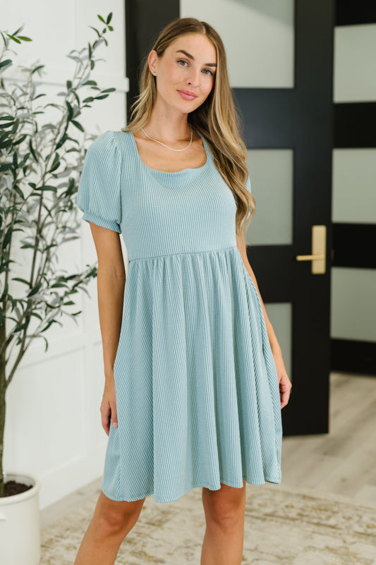 Twirlin’ Dirty Cable Ribbed Knit Dress in Sage Green